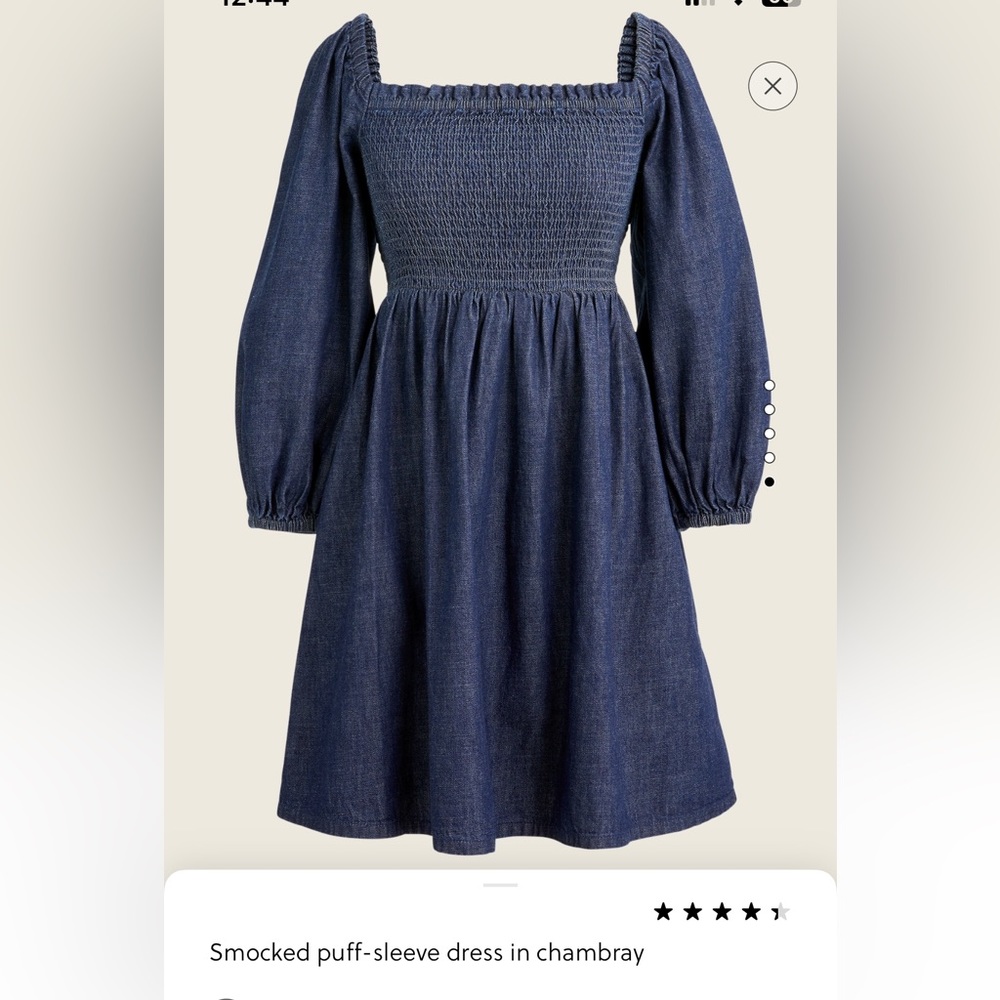J. Crew Smocked Puff Sleeve Babydoll Dress in Denim